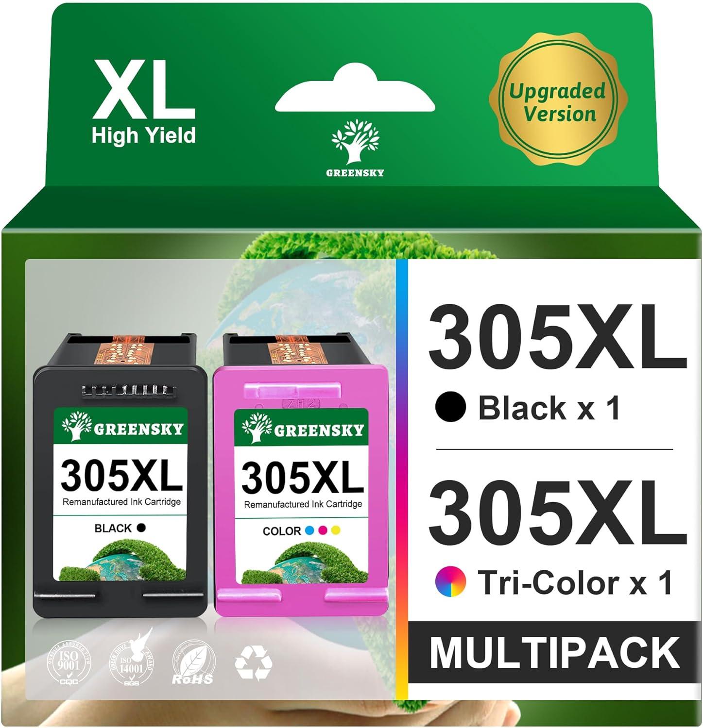 Detalle de GREENSKY 305 / 305XL Ersatz für HP 305XL Druckerpatronen (XL) – Schwarz & Farbe Multipack