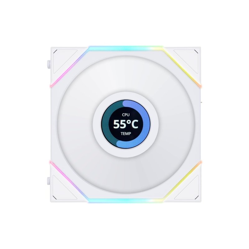 Detalle de Lian-Li Triple Pack UNI FAN TL LCD 120 mm Blanco: ventiladores con pantalla LCD personalizable