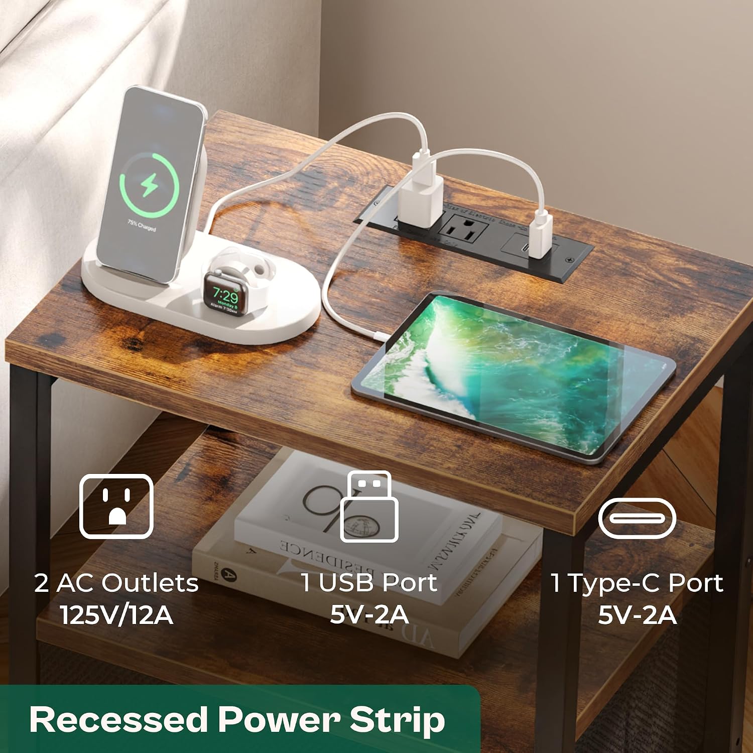 Thumbnail 2 de Huuger Nightstand with Charging Station