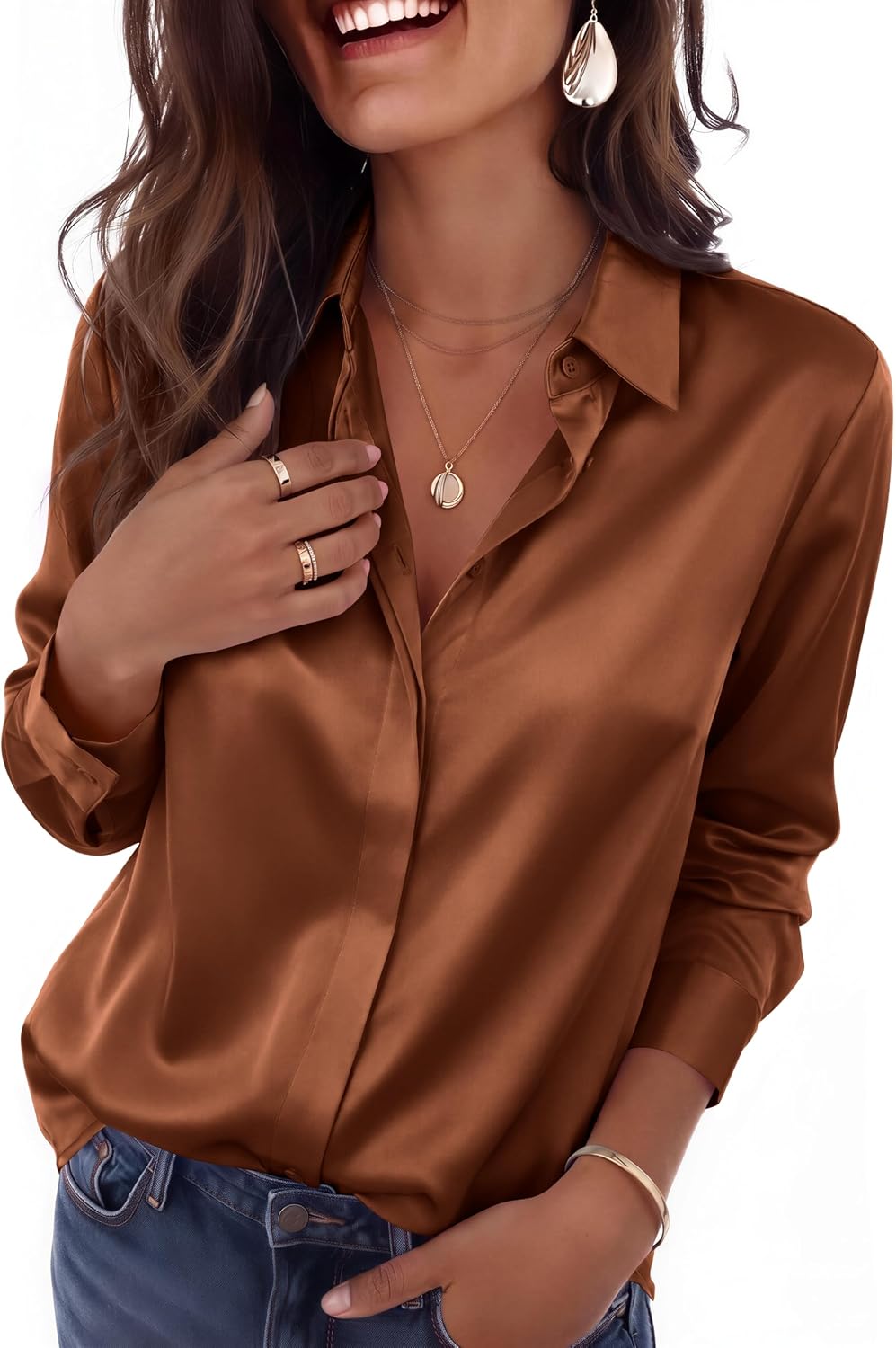 Thumbnail 6 de Zeagoo Satin Blouses for Women: Casual Silk-Feel Button-Down Top