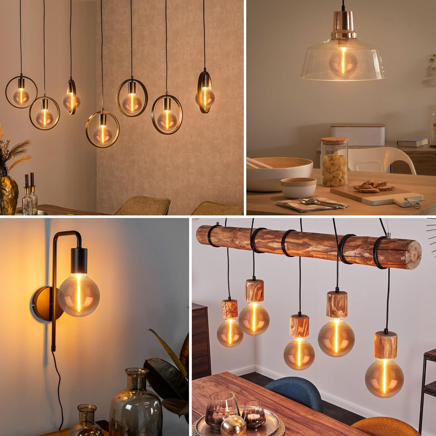 Detalle de DSLebeen E27 Edison LED Filament Bulb, G80 Vintage Smoke Glass 2W 60LM (3 Pack) 1800K Warm White