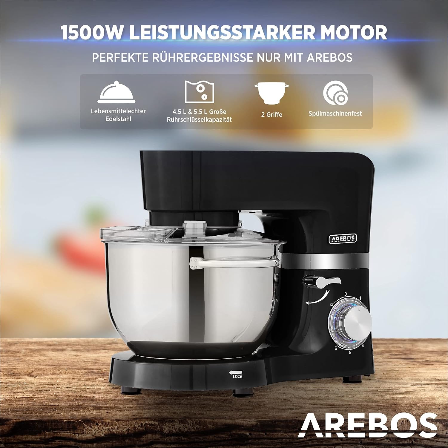 Thumbnail 2 de Arebos Küchenmaschine 1500W Schwarz