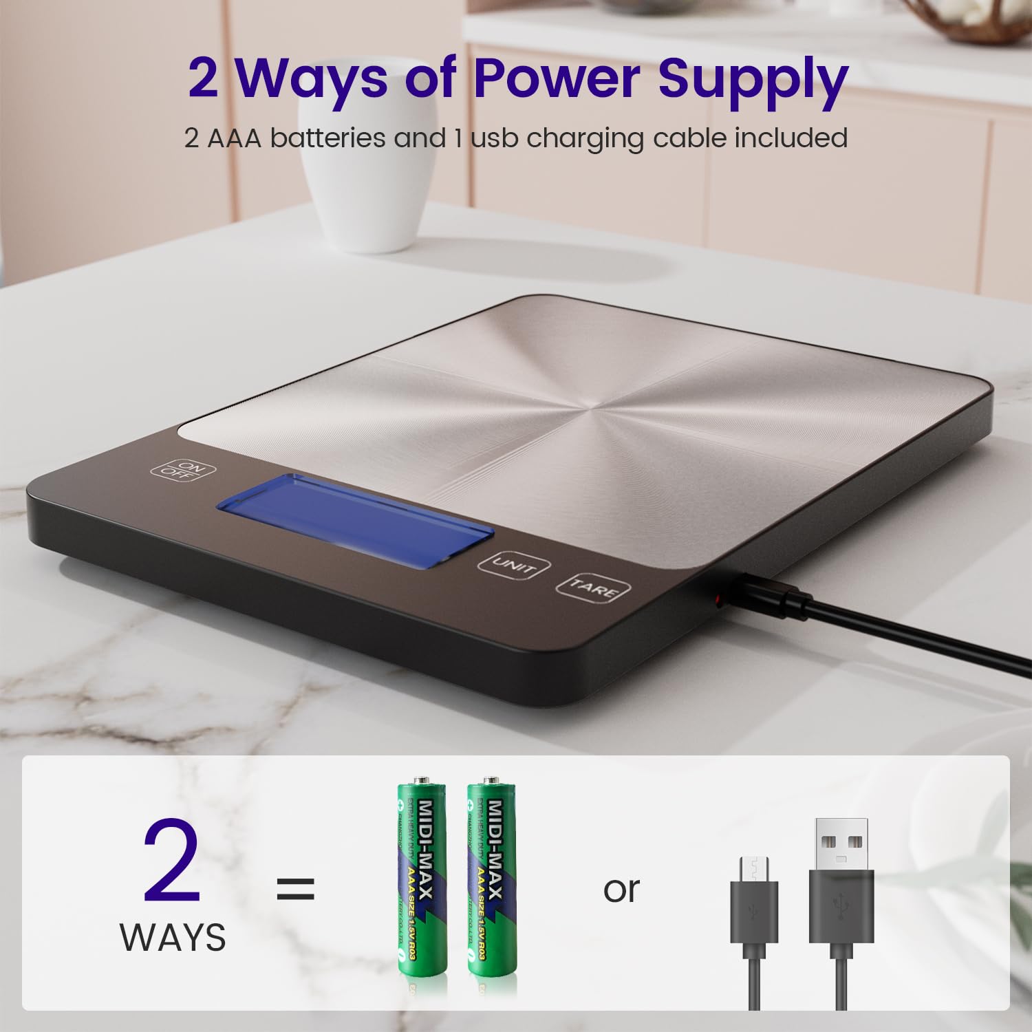 Thumbnail 3 de USB C Rechargeable Digital Kitchen Scale (15 kg) with Tare & 1 g Precision