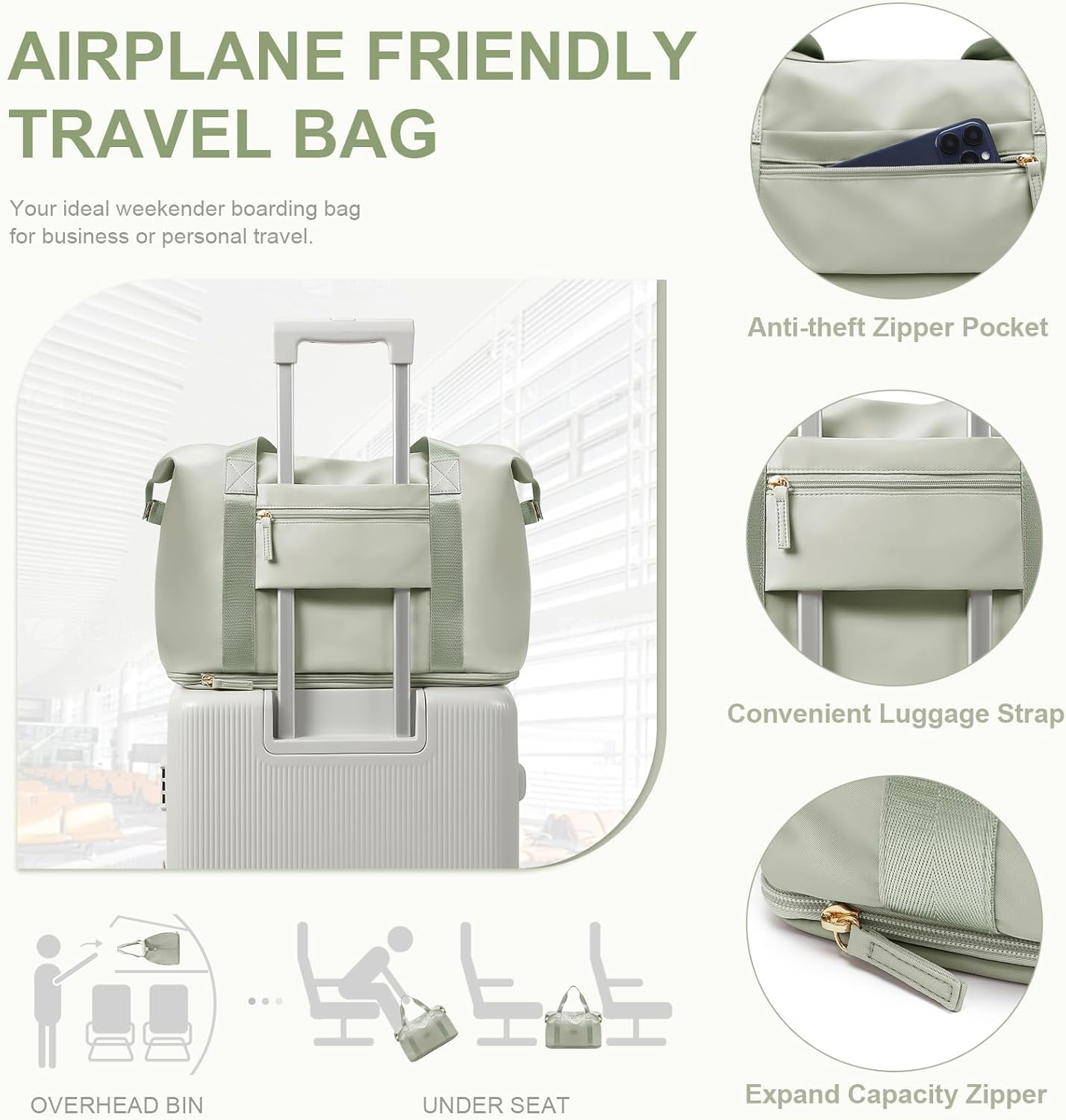 Detalle de VNINE Travel Bag for Women: Expandable Weekend Duffle with Waterproof Fabric