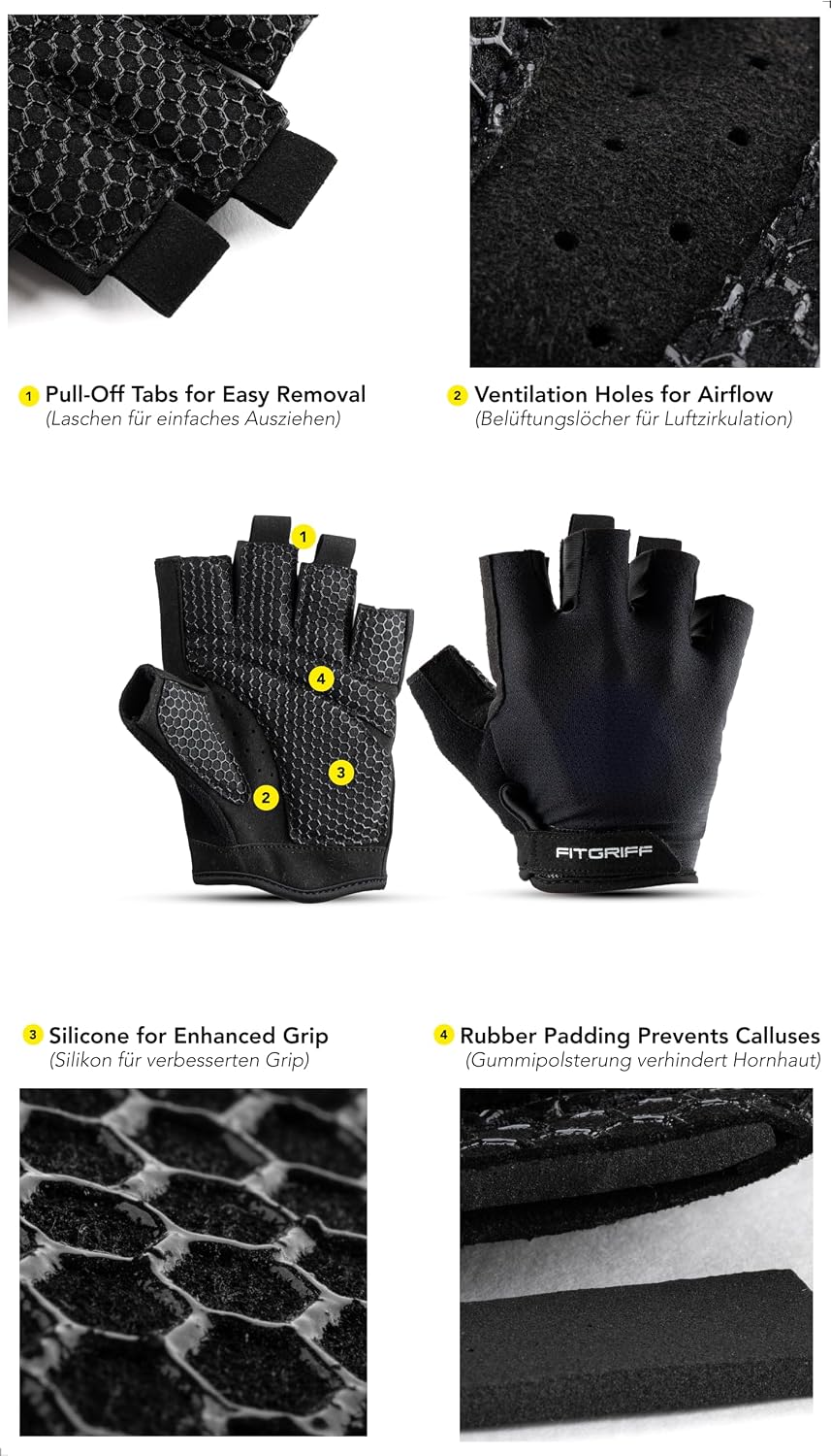 Detalle de Fitgriff Guantes gimnasio acolchados para levantamiento