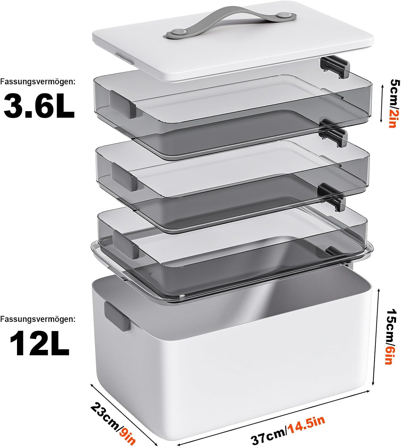 Detalle de MOPUP vierlagige Medikamentenaufbewahrungsbox mit Tragegriff (37×23×32 cm)
