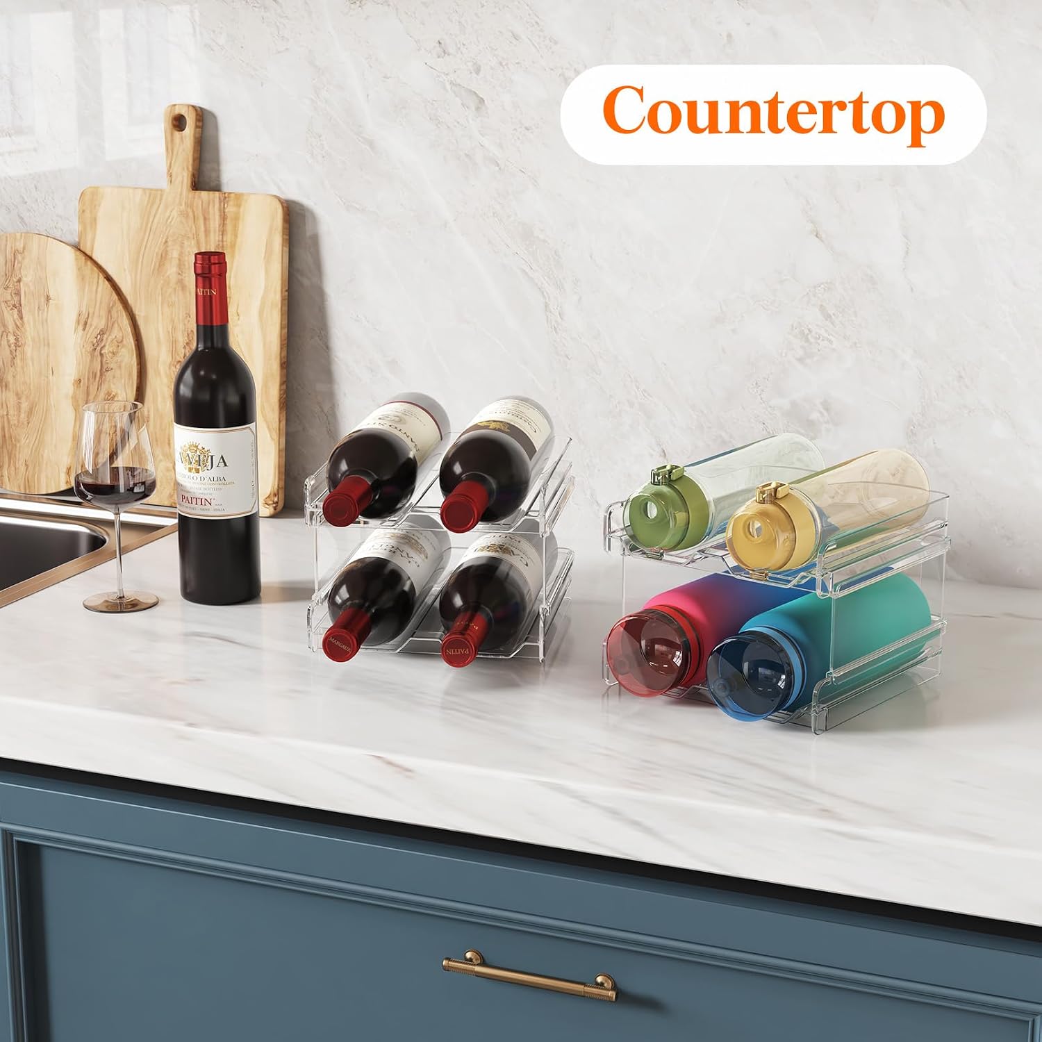Thumbnail 6 de Lifewit Vin- och vattenflaskhållare Stackable Plastic Wine Rack, Clear, 2-Tier