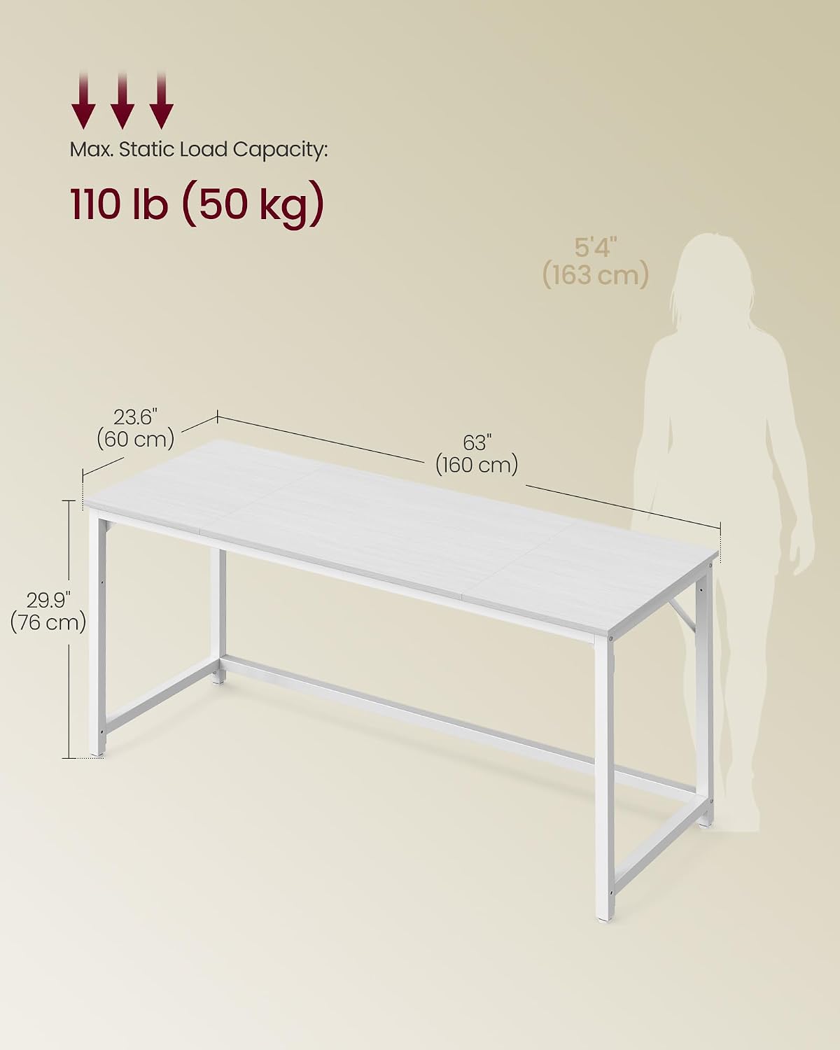 Detalle de VASAGLE LWD121WF01 160 x 60 cm computer desk