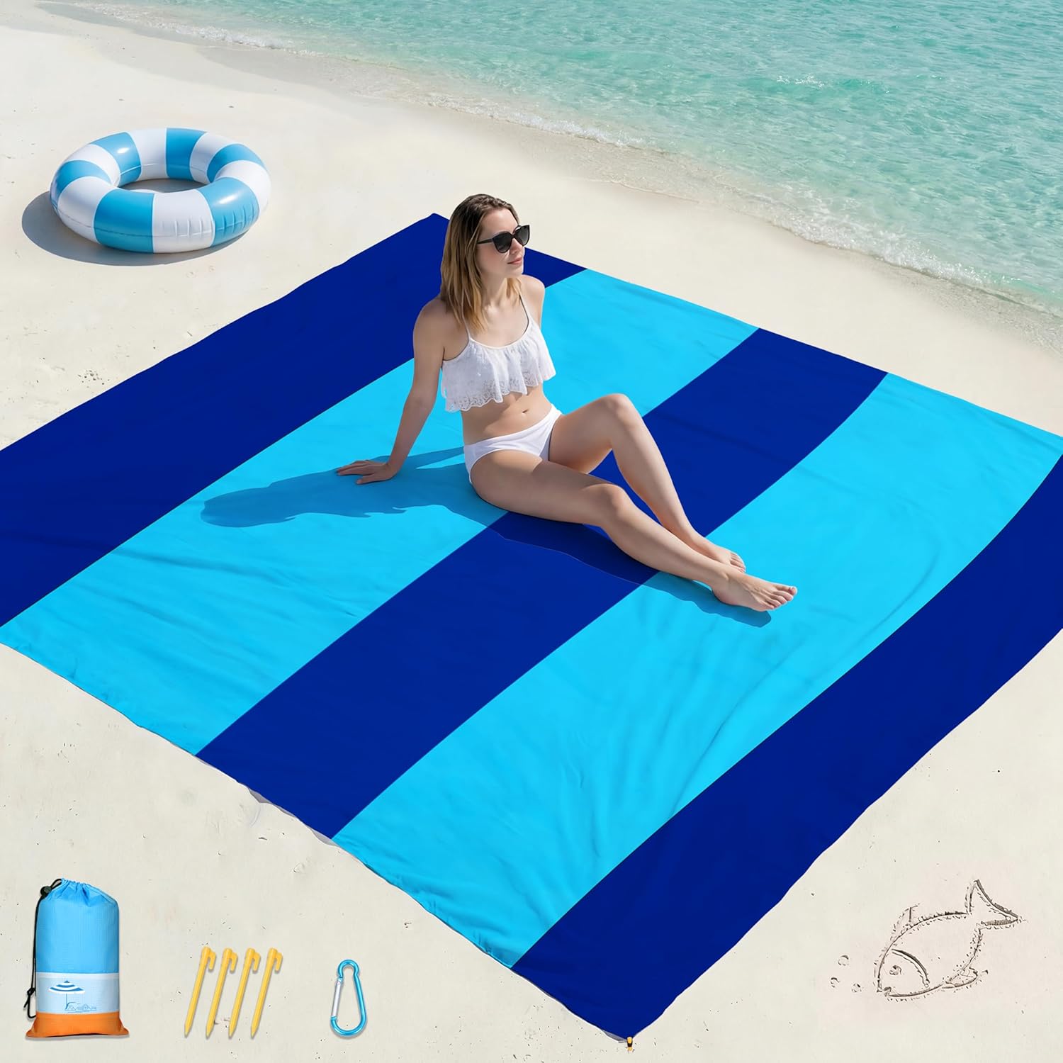 Detalle de Famstar Beach Blanket Oversized Extra Large 78"×81" (10'×9'), Waterproof & Sandproof