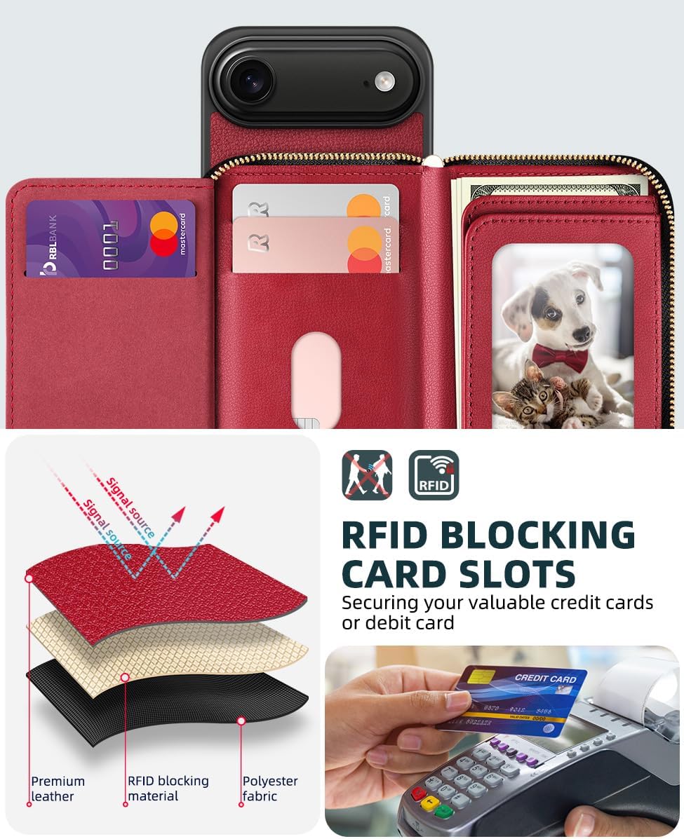 Thumbnail 5 de OCASE Hülle für iPhone Air – RFID-Schutz, Reißverschluss-Geldbörse mit Kartenfächern & abnehmbarem Lanyard/Handgelenkband