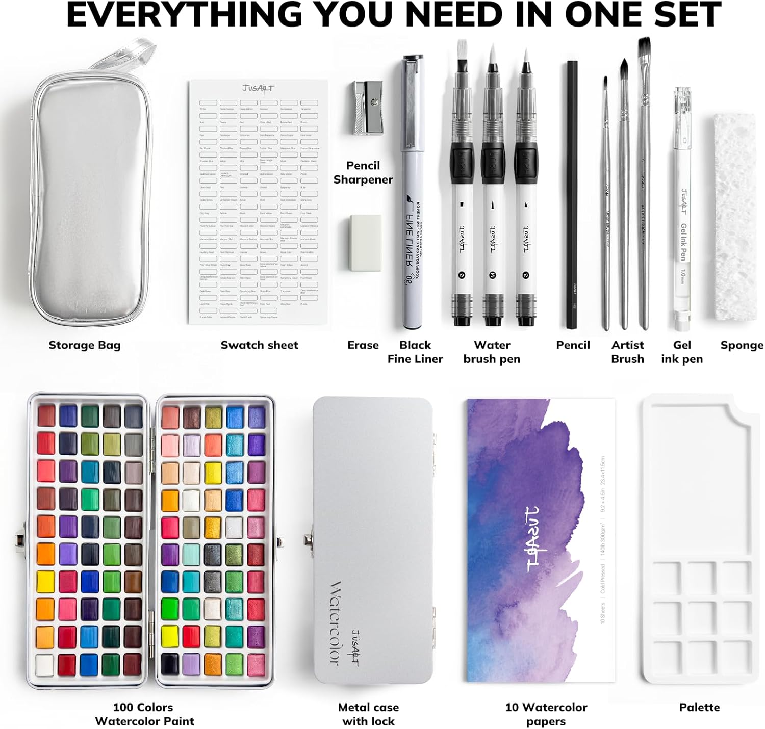 Thumbnail 1 de JusArt 100 Farben Aquarellfarben-Set – Reise-Set mit Handtasche, Metallic-Farbe und umfangreichem Zubehör