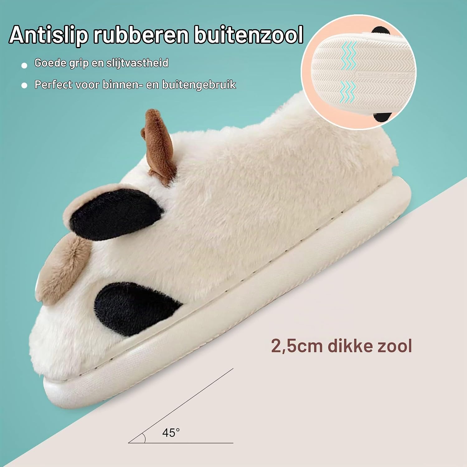 Thumbnail 4 de Coswind koeienpantoffels voor dames, pluche en gesloten met antislipuitvoering