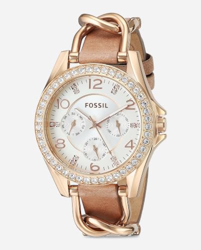 Thumbnail 2 de Fossil Montre Riley pour Femmes – Mouvement Quartz Multifonction, boîtier 38 mm en Acier Inoxydable Or Rose et Bracelet en Cuir Véritable