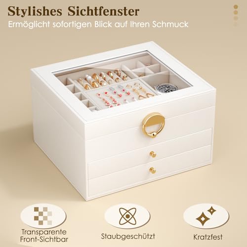 Thumbnail 5 de OrderlyGo 3-Stöckiger Schmuckkästchen Groß – Transparenter Deckel & Samtfutter