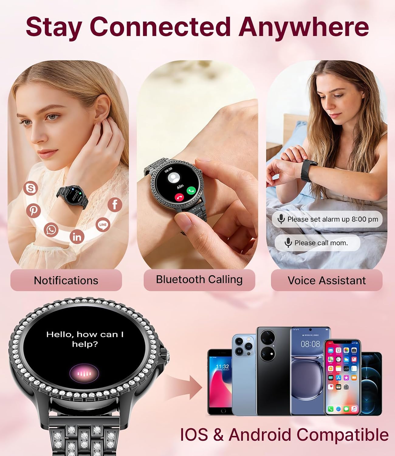 Detalle de LIGE Montre connectée femme avec double bracelet acier et silicone – écran 1,32'' Full Touch