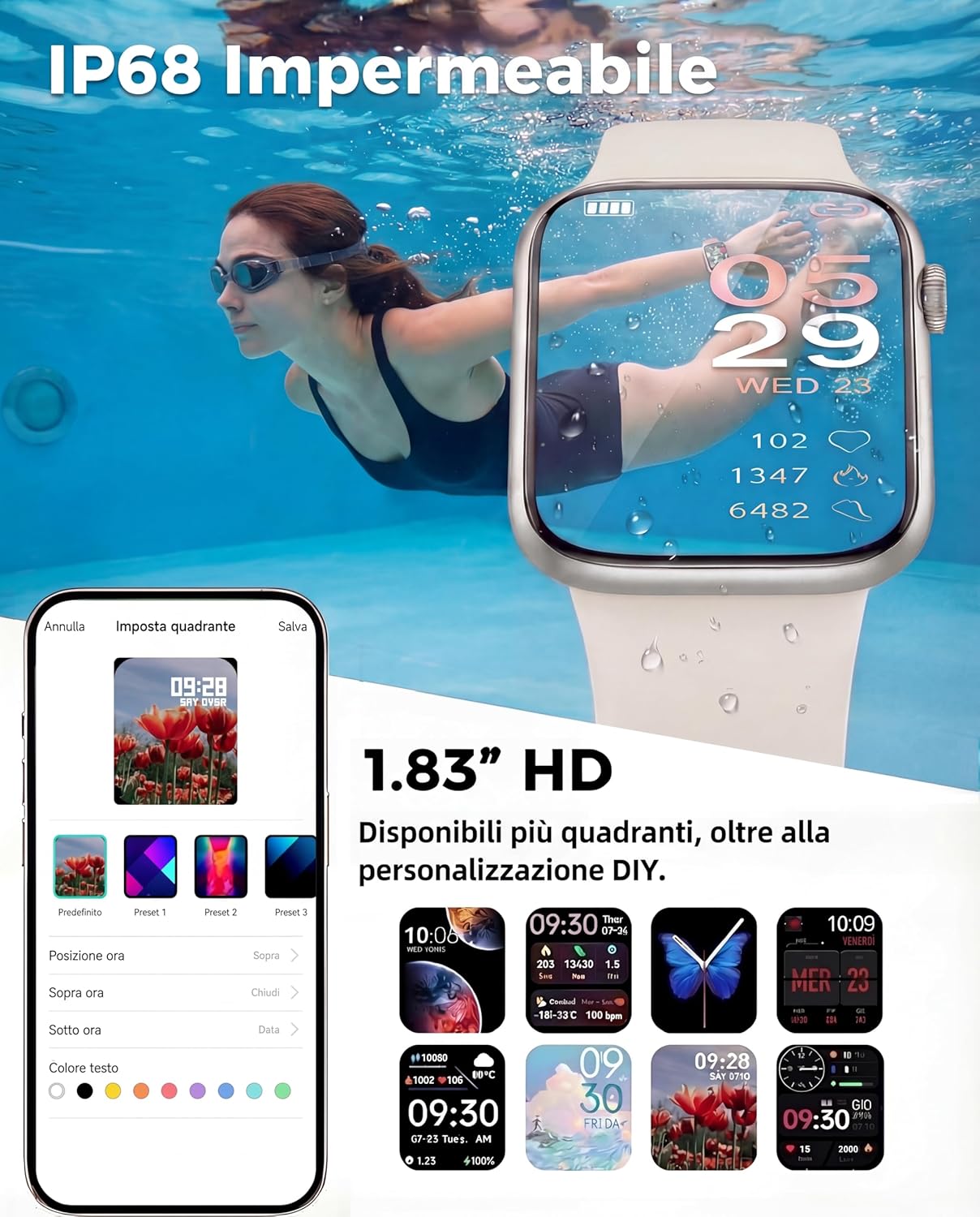 Thumbnail 6 de Smartwatch Uomo/Donna 1.83'' con Chiamata Bluetooth, Monitoraggio Salute e 120+ Modalità Sportive – IP68