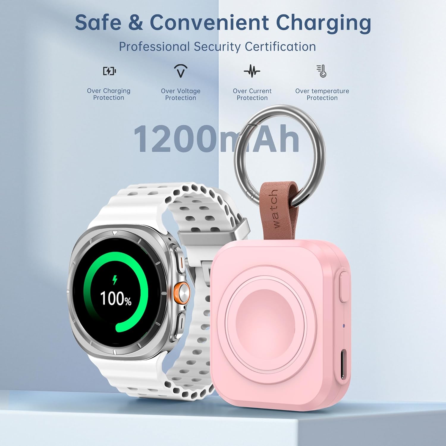 Thumbnail 4 de ACEQINGSE Portable 1200mAh Charger for Samsung Galaxy Watch (Pink) – Travel-friendly Magnetic USB-C Power Bank