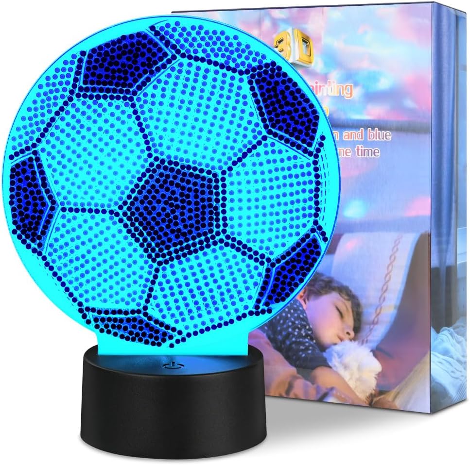 Detalle de AUAUY M1-4256023 – lampka nocna 5D z motywem piłki nożnej, 7 kolorów LED
