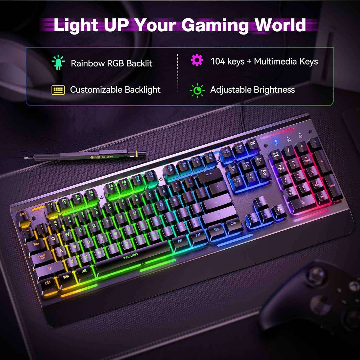 Detalle de TECKNET Gaming Keyboard 15-zone RGB