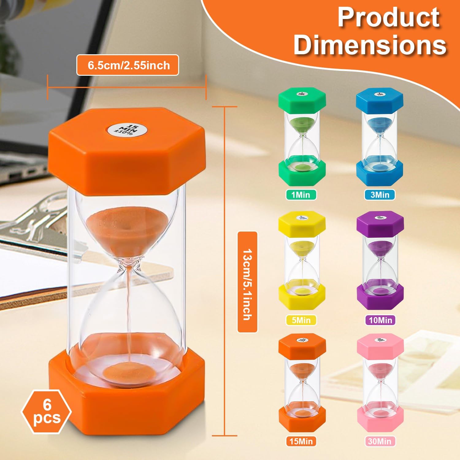 Detalle 2 de 6 Clessidre Colorate per Bambini – Set Timers da 1 a 30 minuti (Italiano), Clessidre Didascaliche per Cucina, Studio e Giochi