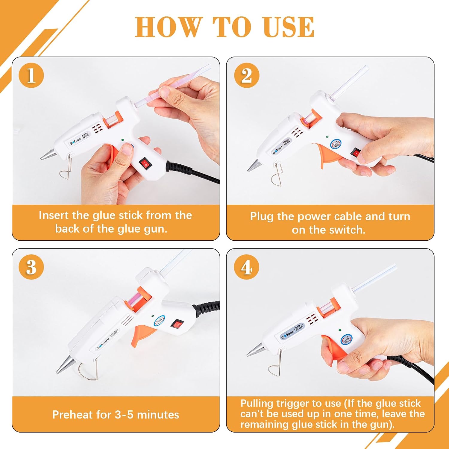 Detalle de GOFRIEND 20W Glue Gun with 75pcs Glue Sticks (7mm x 150mm) – Upgraded, Fast Heating