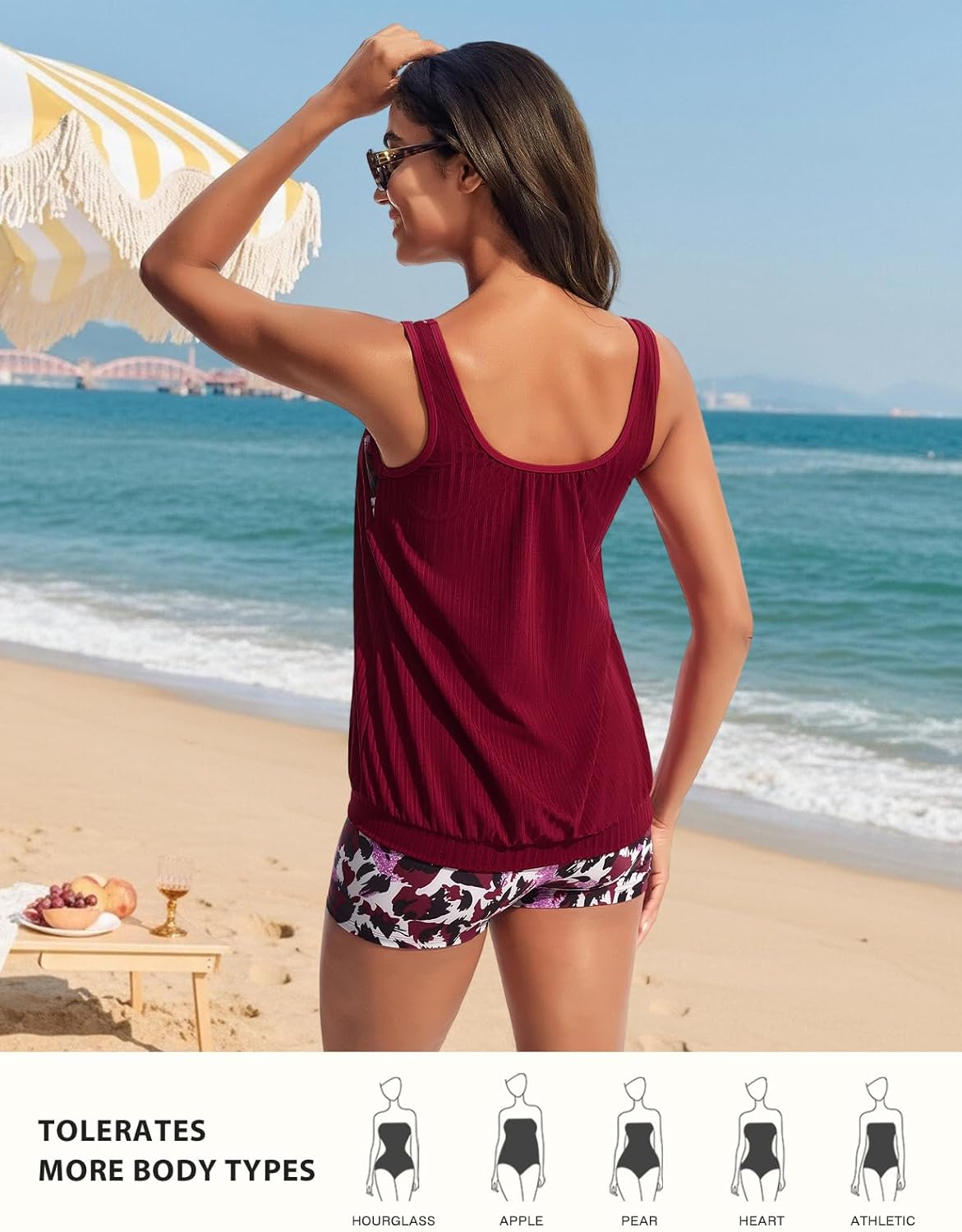 Thumbnail 1 de Hanna Nikole 2 Piece Tankini Swimsuits for Women: printed tummy control set with high-waist ribbed tops and boyshorts