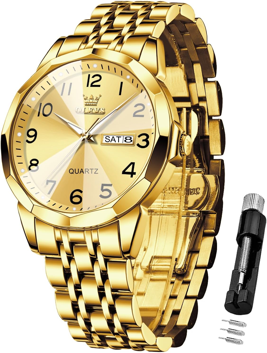 Detalle de OLEVS Montre Homme Quartz Index Diamants Acier Inoxydable Étanche Lumineuse Date – Luxe pratique
