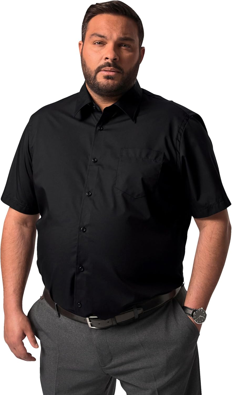 Detalle de Men Plus Herren Businesshemd Halbarm Easycare Comfort Fit Kentkragen – bis 8 XL, bügel- und pflegeleicht