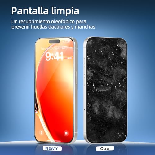 Thumbnail 8 de NEW'C Protector Pantalla para iPhone 17/17 Pro y 16 Pro | Vidrio templado 9H con instalación automática