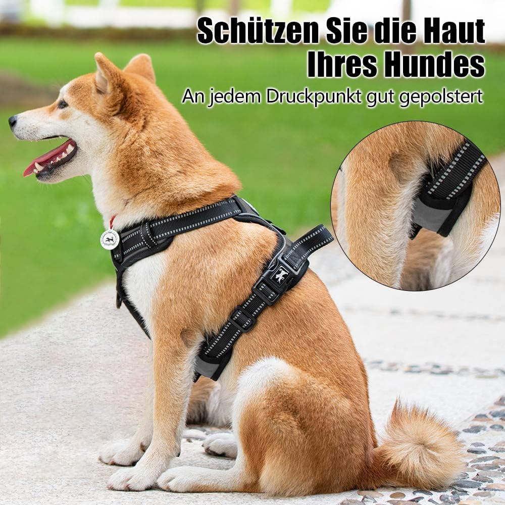 Detalle de PoyPet No Pull Hundegeschirr Grau, Größe S – Reflektierendes Geschirr mit 2 Leinenbefestigungen