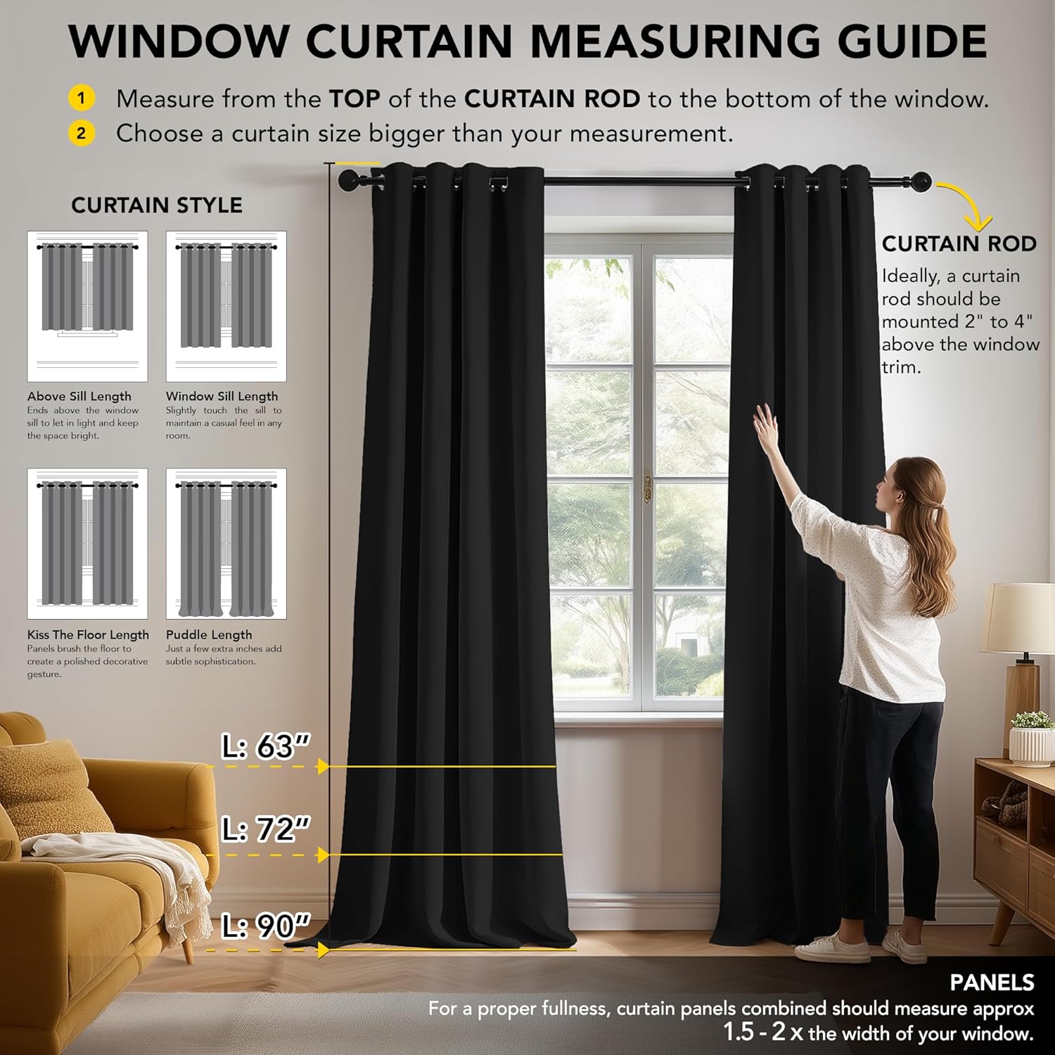 Thumbnail 1 de Deconovo solid thermal insulated eyelet blackout curtains (2 panels, black) for bedroom