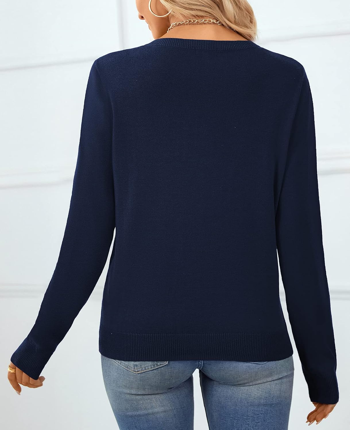 Thumbnail 2 de QUALFORT Damen Pullover aus 100% Baumwolle – leichter langärmeliger Basic-Strickpullover