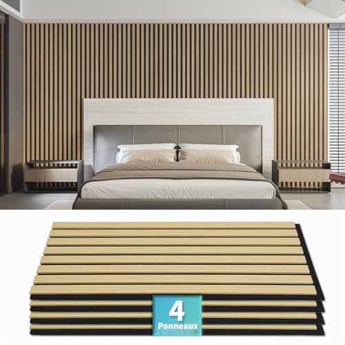 Detalle 2 de Art3d Lot de 4 Panneaux Muraux Acoustiques à Lattes en Bois