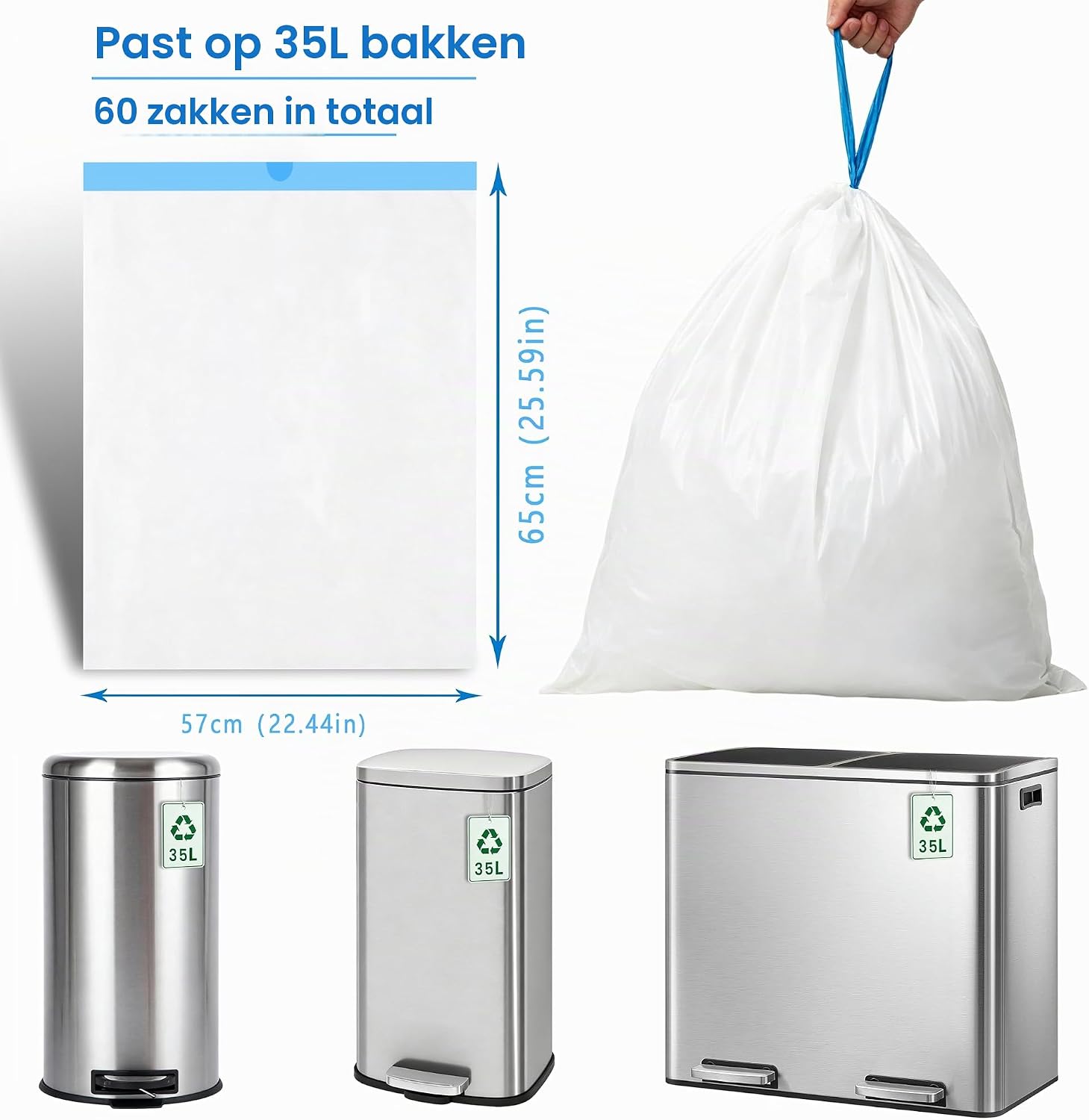 Thumbnail 1 de Xcdhemde vuilniszakken 35 liter, 57 x 65 cm, wit met trekkoord