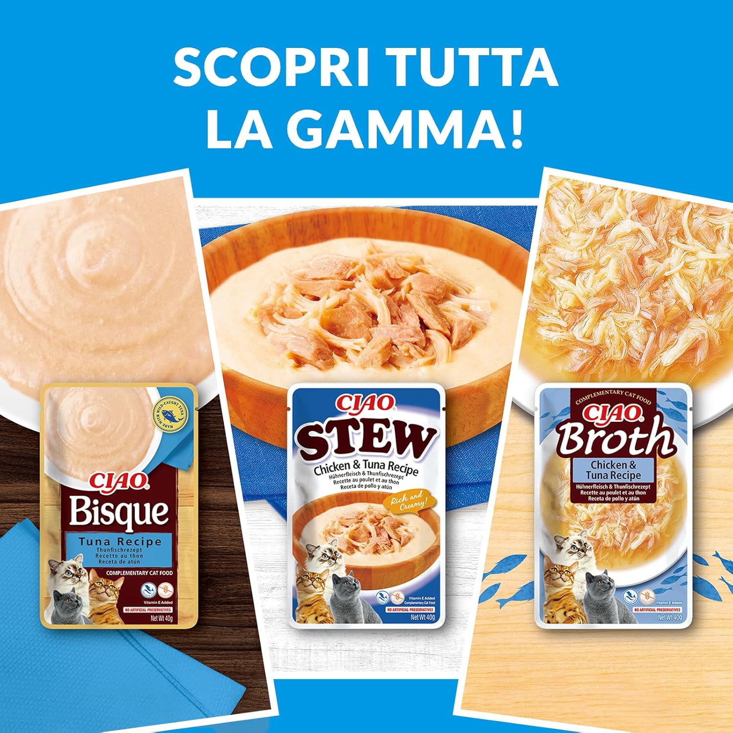 Detalle de INABA CIAO Bisque di Tonno con Salmone – Cibo Umido per Gatti, 12 Buste x 40 g (Crema Sana e Umidità Elevata)