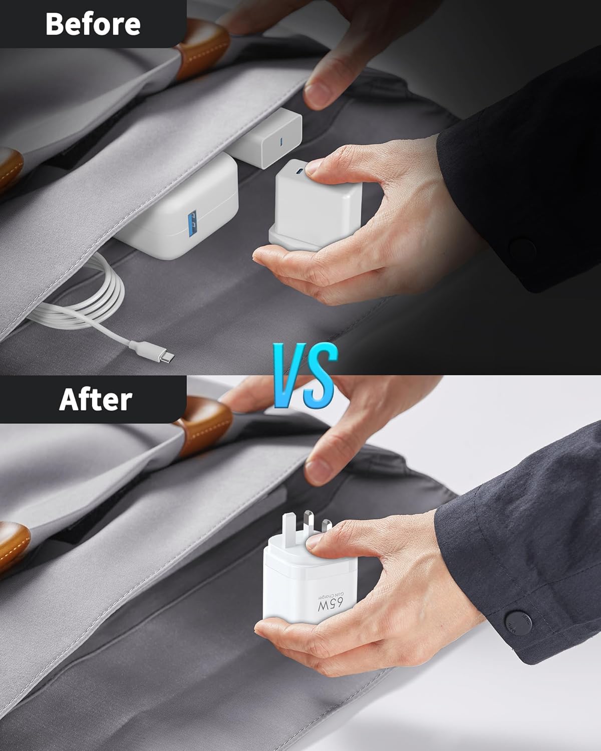 Thumbnail 4 de 65W USB C Charger with Retractable Cable (GaN) – 3-Port UK Plug for MacBook, iPhone, iPad and more