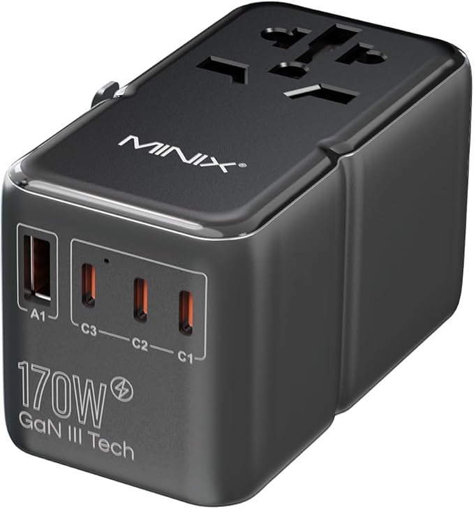 Detalle de MINIX 170W Universal Travel Adapter 🌍 USB-C & USB-A Ports