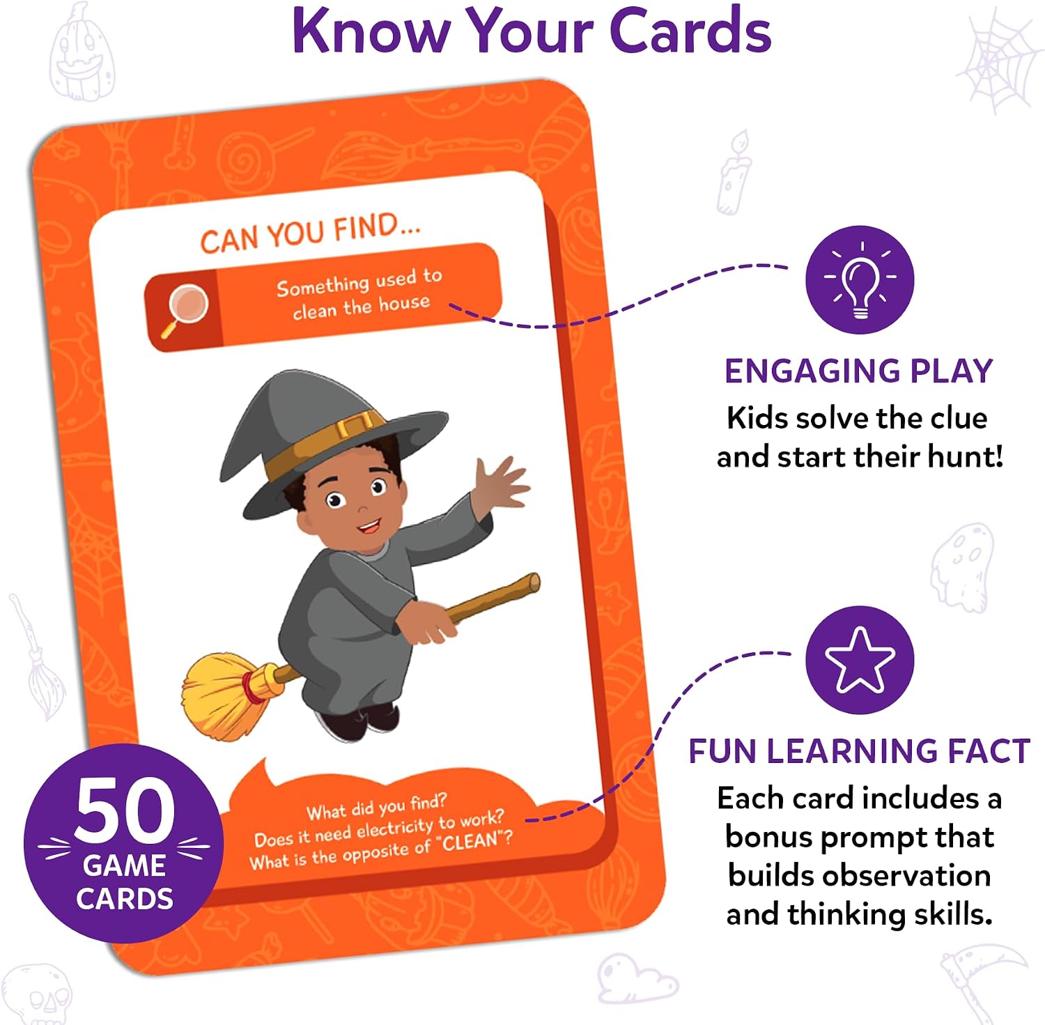 Detalle 1 de Skillmatics Found It Halloween Scavenger Hunt Game, 50 Cards, Ages 4–7