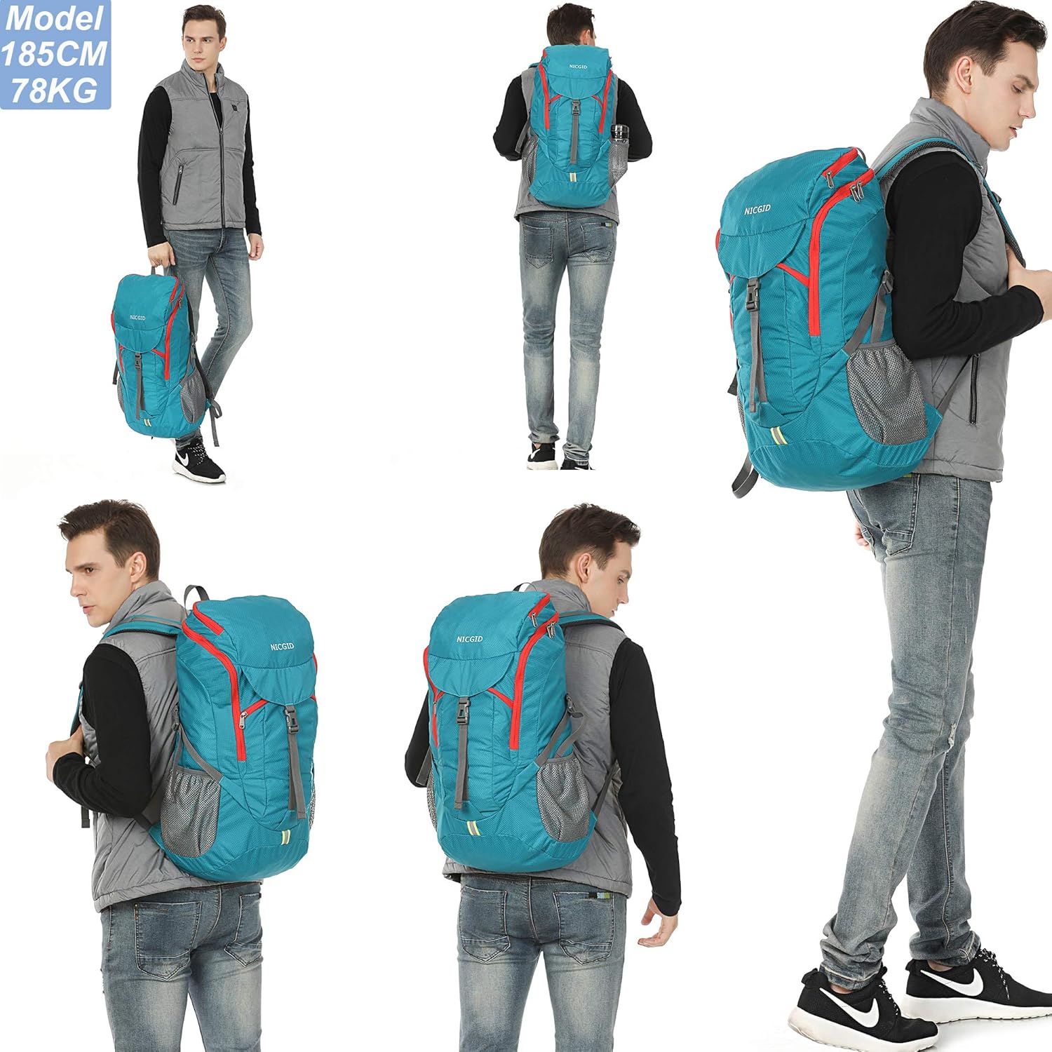 Detalle de Nicgid 50L/60L/70L Lightweight Foldable Hiking Backpack – Versatile Water-Resistant Travel Rucksack