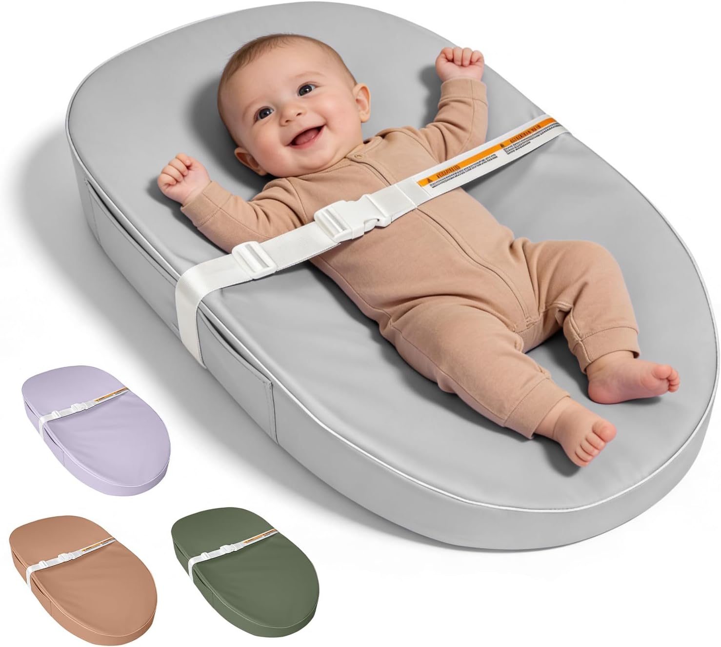 Detalle de JVEOO Waterproof Vegan Leather Baby Changing Pad with Safety Strap