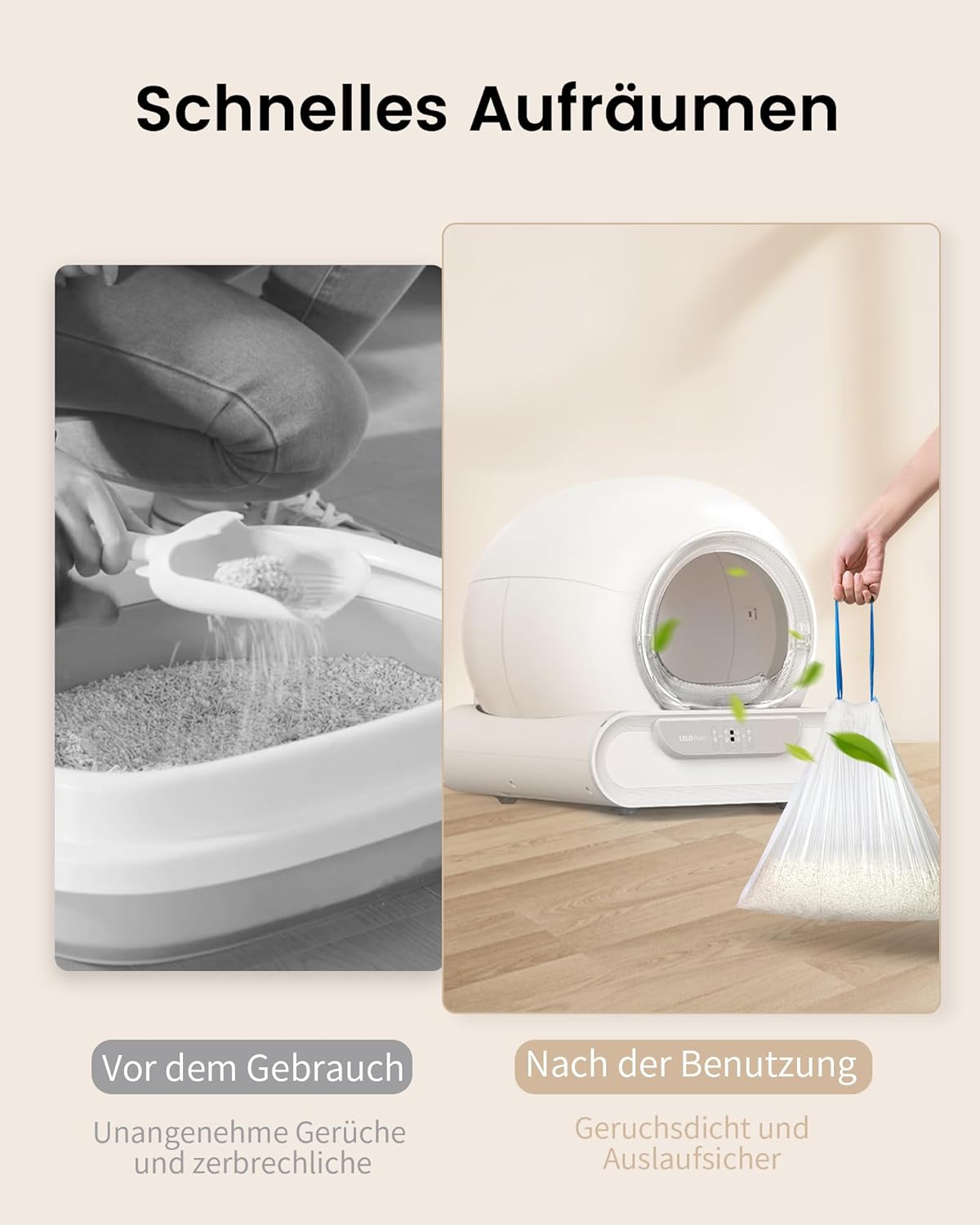 Detalle de LELO PAWS Katzentoilettenbeutel mit Zugbändern – 45 x 45 cm, blau, 60 Stück (4 Rollen)