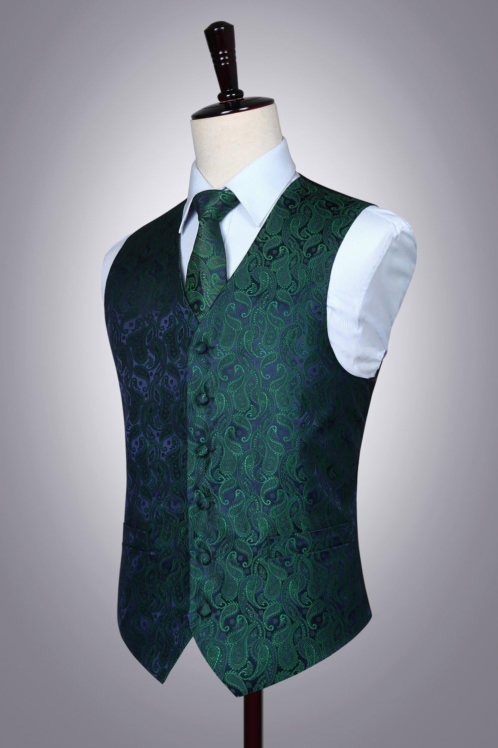 Thumbnail 6 de HISDERN Men's Vest Tie Set 3-Piece: Paisley Jacquard Waistcoat, Necktie & Pocket Square for Formal Wear