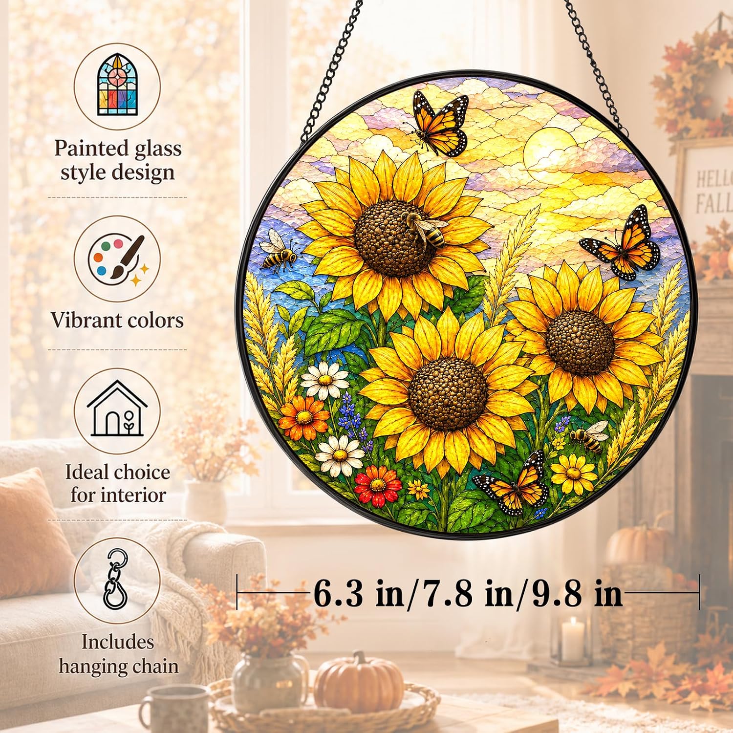 Detalle de Stained Glass Suncatcher, 7.8-Inch Round