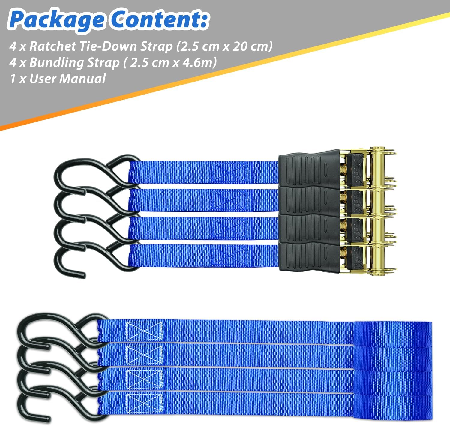 Thumbnail 6 de Ohuhu Spanngurte mit Ratsche (2-teilig, 4er-Set) 25 mm, 4,6 m – mit S-Haken und Ratschenverschluss