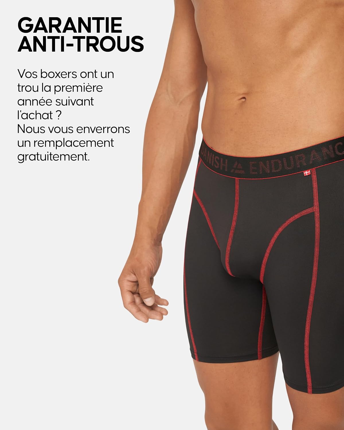 Detalle 2 de DANISH ENDURANCE Boxers de course anti-frottements pour hommes (lot de 3) – jambes normales ou longues
