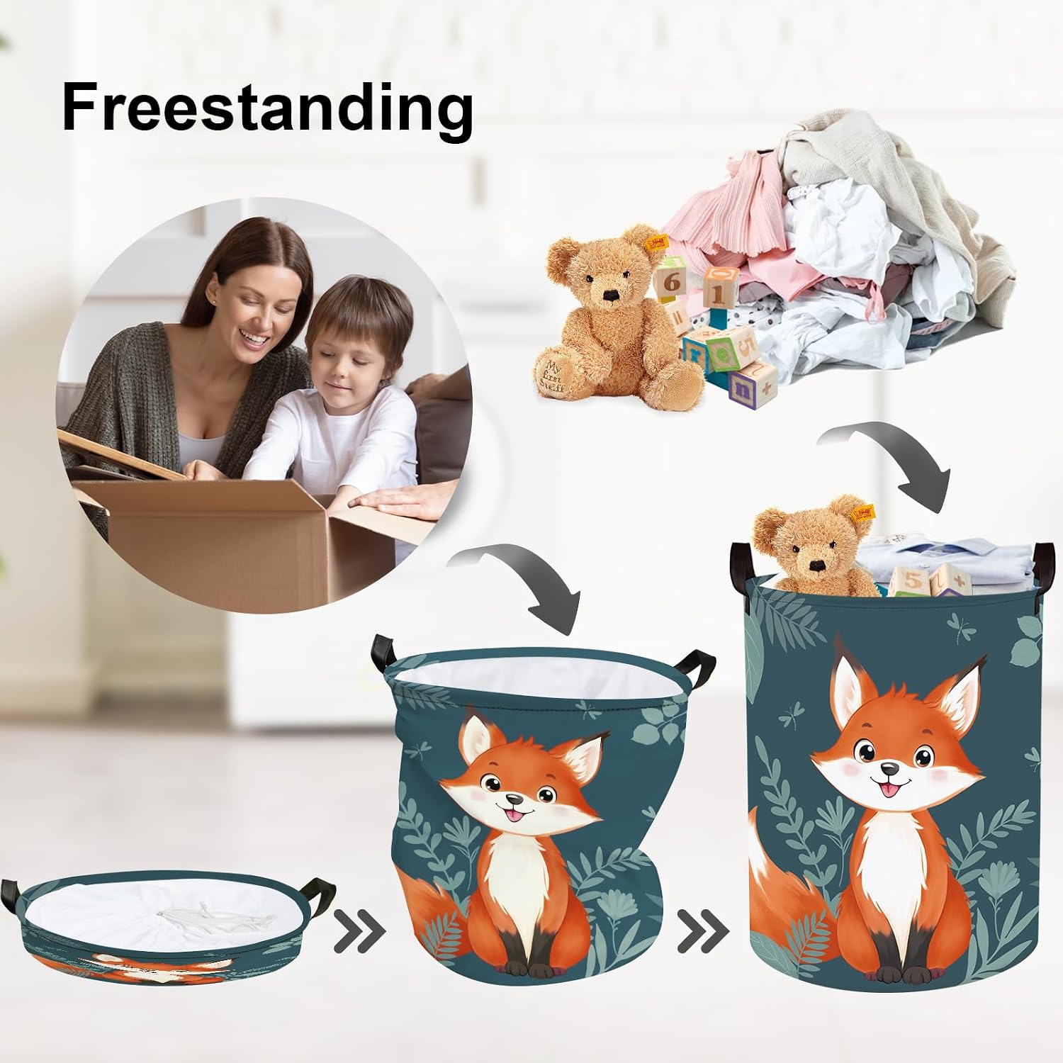 Thumbnail 2 de Clastyle Single Forest Animal Laundry Hamper Leaves Book Storage Basket