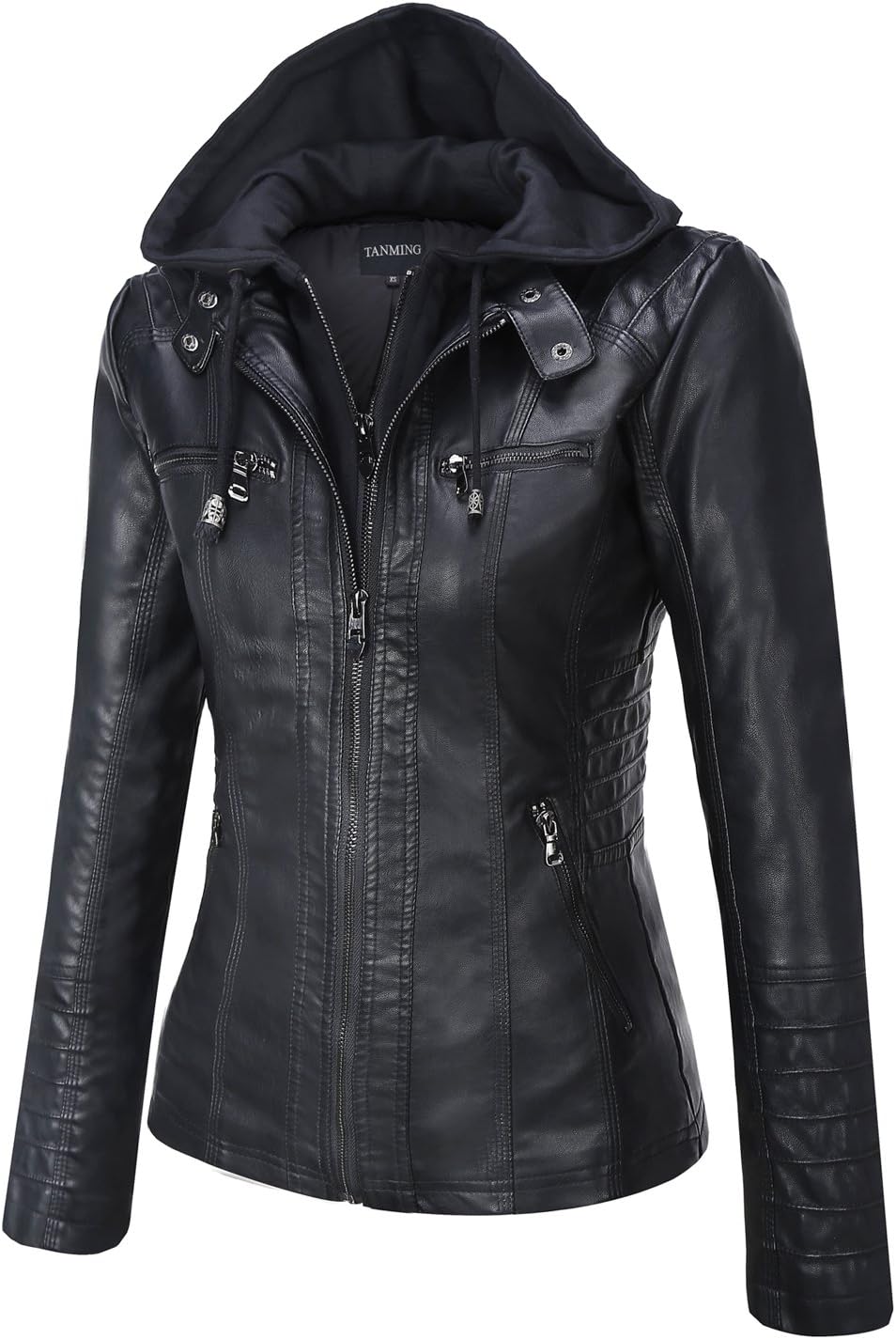 Thumbnail 4 de Tanming Womens Faux Leather Jacket Hooded moto coat