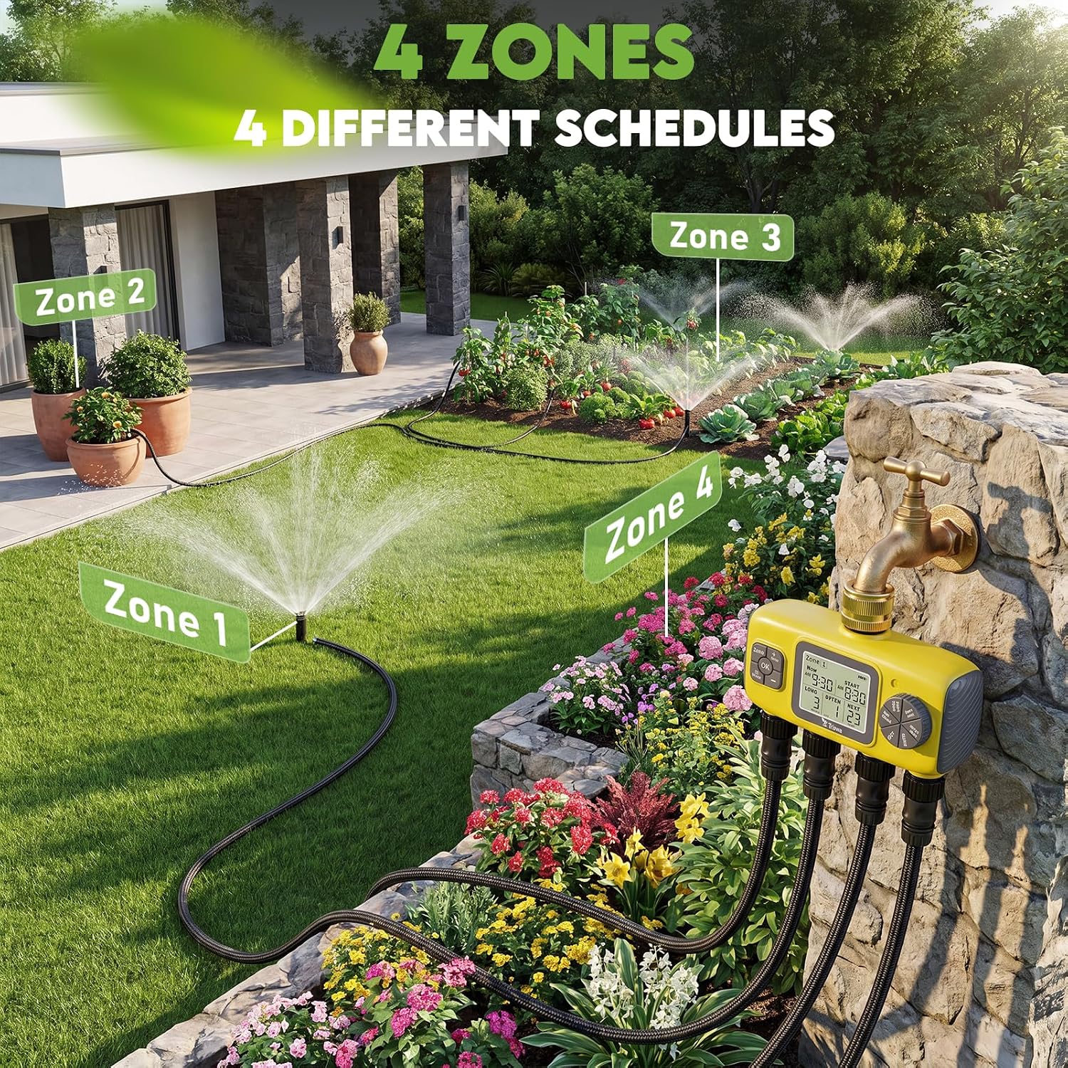 Thumbnail 2 de TRJZWA Four Port Outdoor Water Timer with LCD Display and Independent Programmes