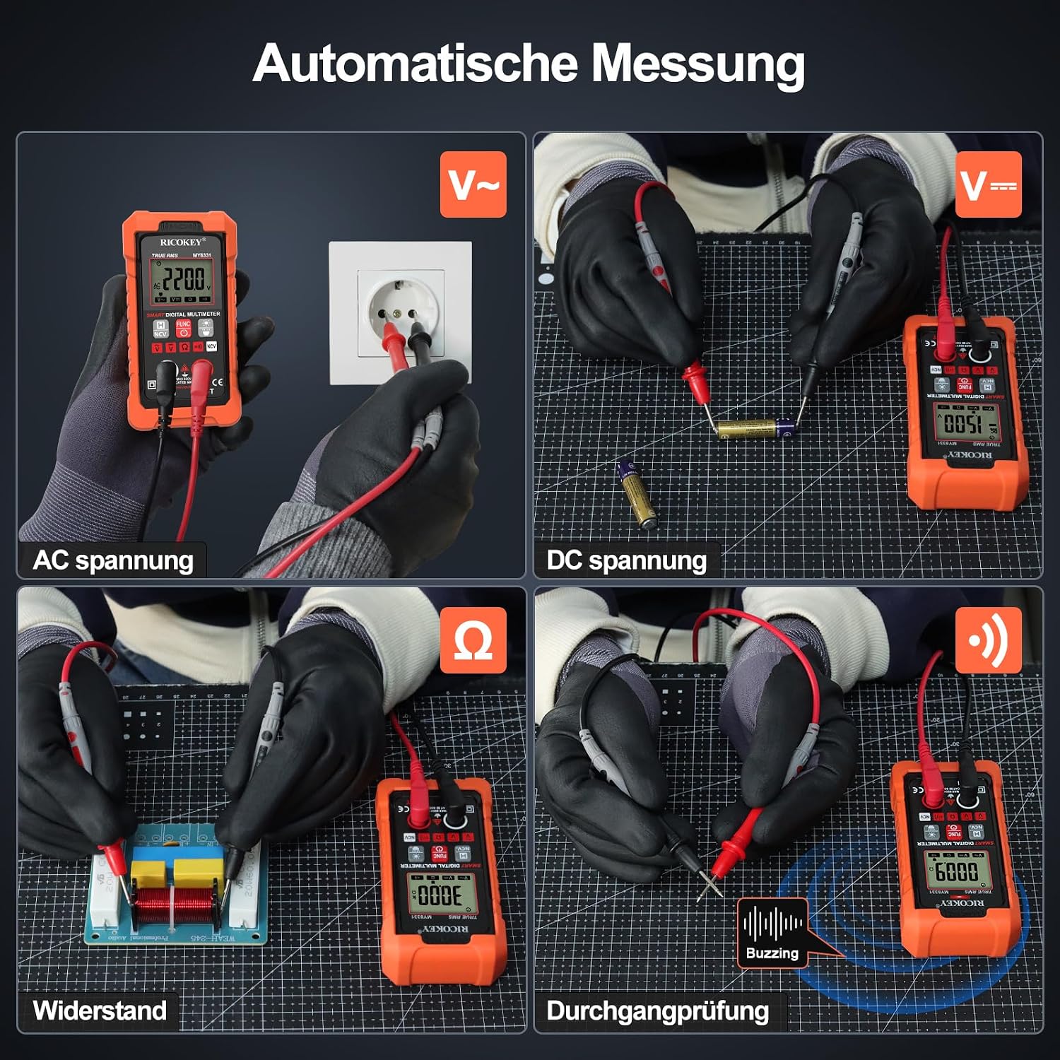 Detalle de Digitales Multimeter KFZ/Haushalt mit NCV-Spannungsprüfung – 4000 Zähler, Auto-Range & Durchgang