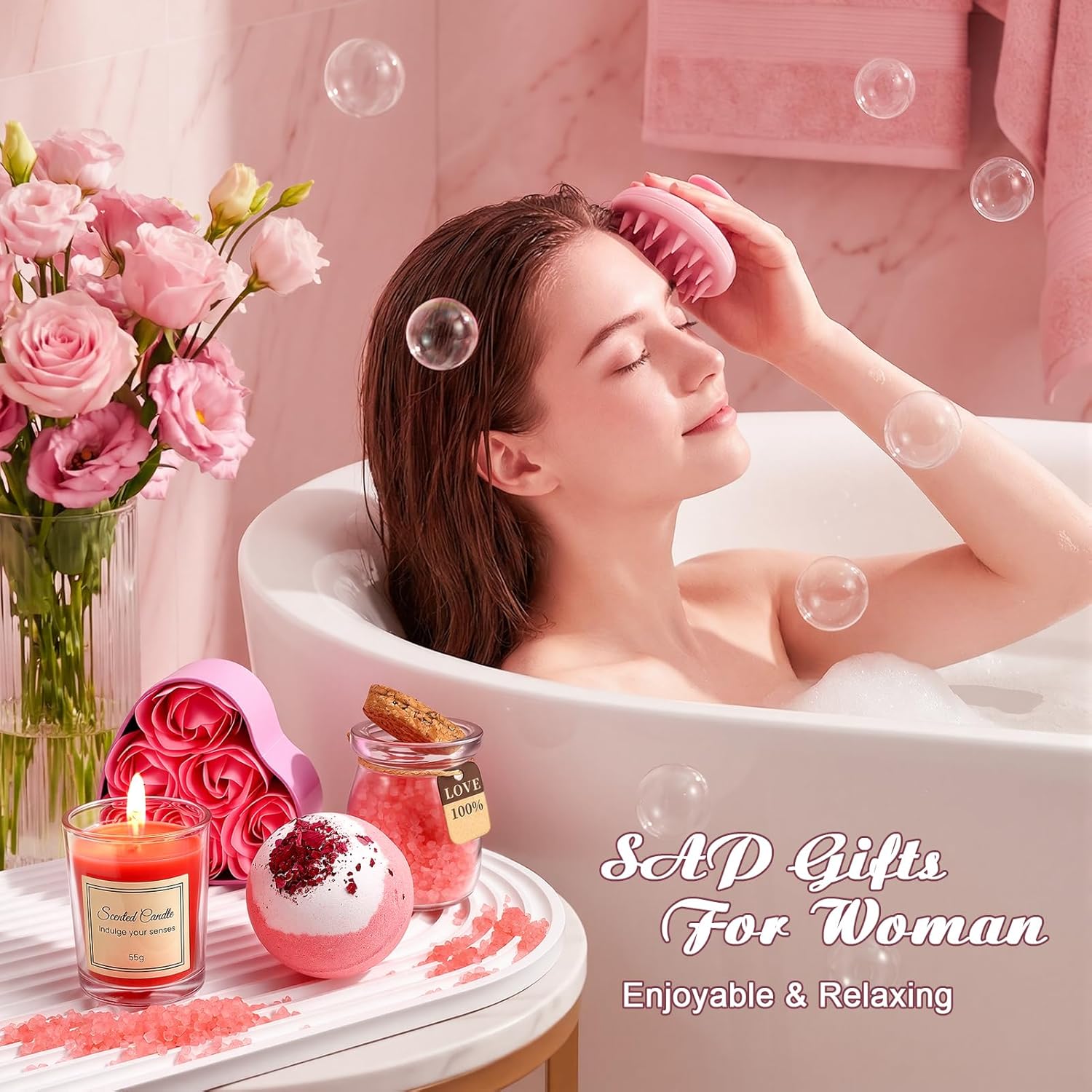 Detalle de Dromlag Idee Regalo Donna Compleanno – Set cofanetto romantico da 8 pezzi per momenti di benessere